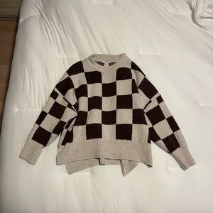 Sincerely Jules Brown and Cream Checkered Sweater